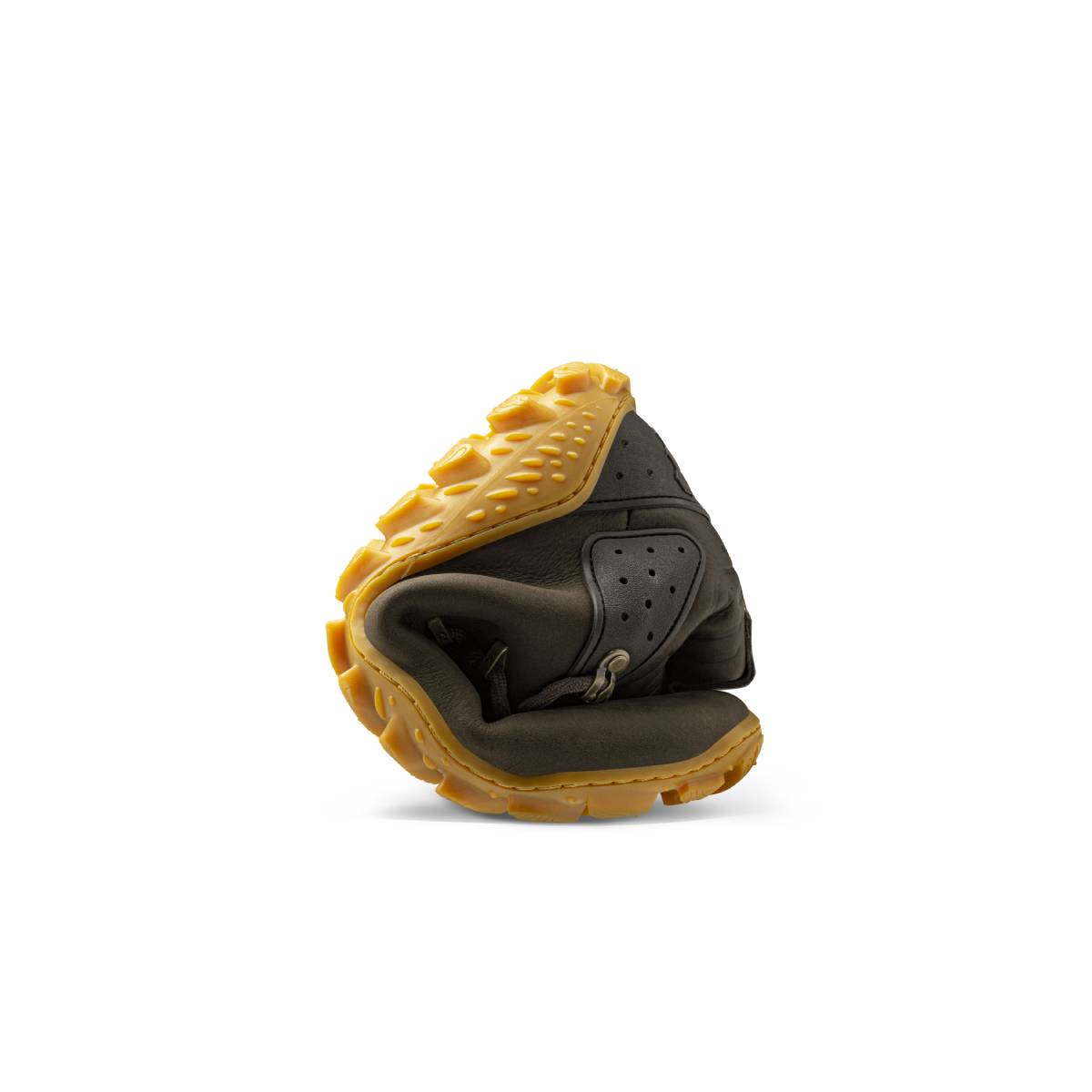 Vivobarefoot Men's Boot Tracker Forest ESC - Bracken, curled up.