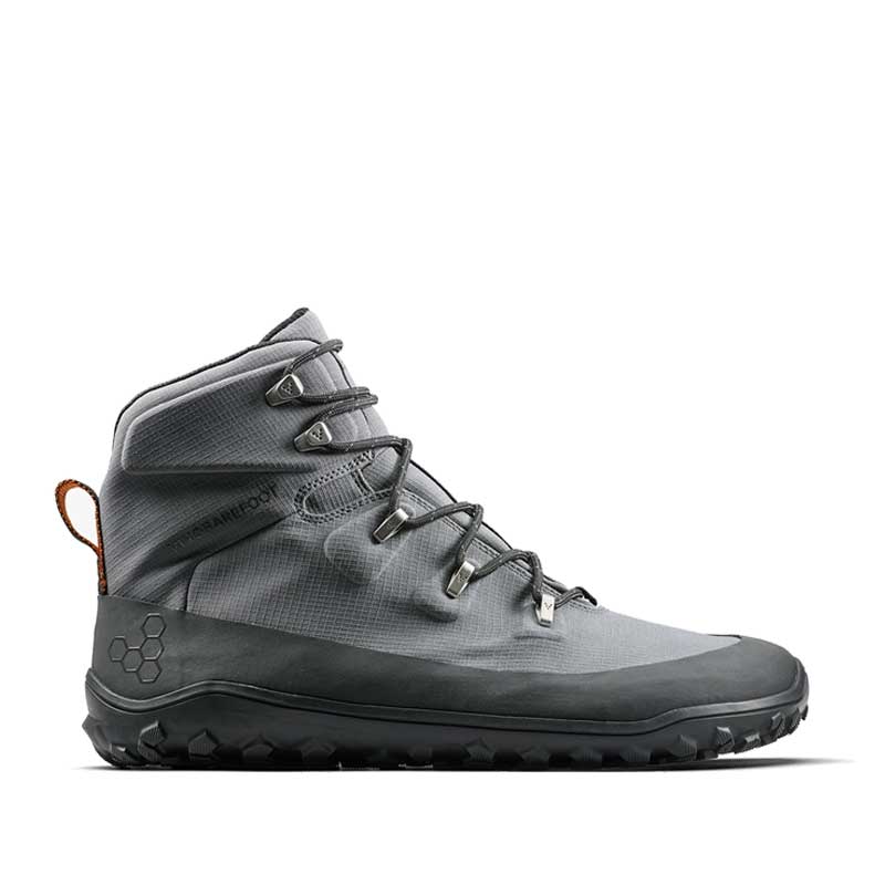 Vivobarefoot Men's Boot Tracker Textile AT - Dark Shadow, outer side view.
