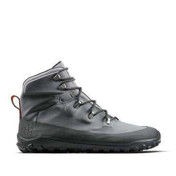 Vivobarefoot Men's Boot Tracker Textile AT - Dark Shadow, outer side view.