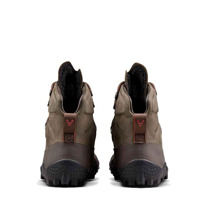 Pair of Vivobarefoot Men's Boots Tracker Winter SG - Bracken, rear view.