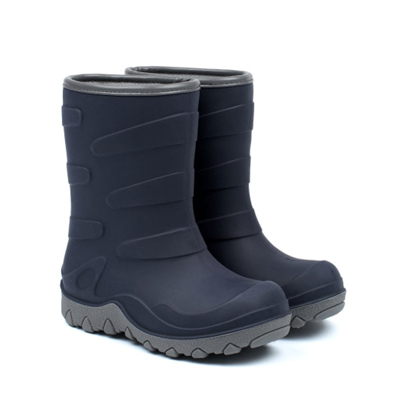 Pair of Mikk-Line Kids Thermal Boots - Blue Nights, angled view showing outer side and front.
