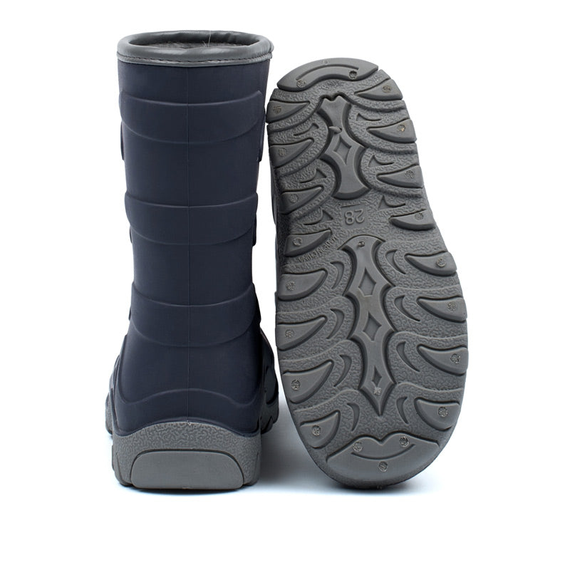 Pair of Mikk-Line Kids Thermal Boots - Blue Nights, one showing the rear view and the other showing the sole view.