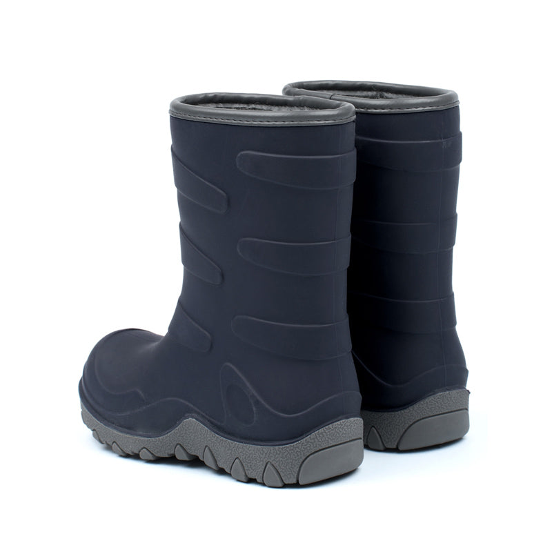 Pair of Mikk-Line Kids Thermal Boots - Blue Nights, angled view showing outer side and rear.