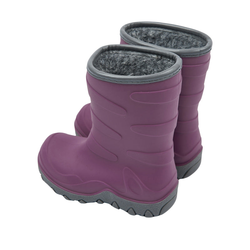 Pair of Mikk-Line Kids Thermal Boots - Tulipwood, angled view showing the outer side and rear.