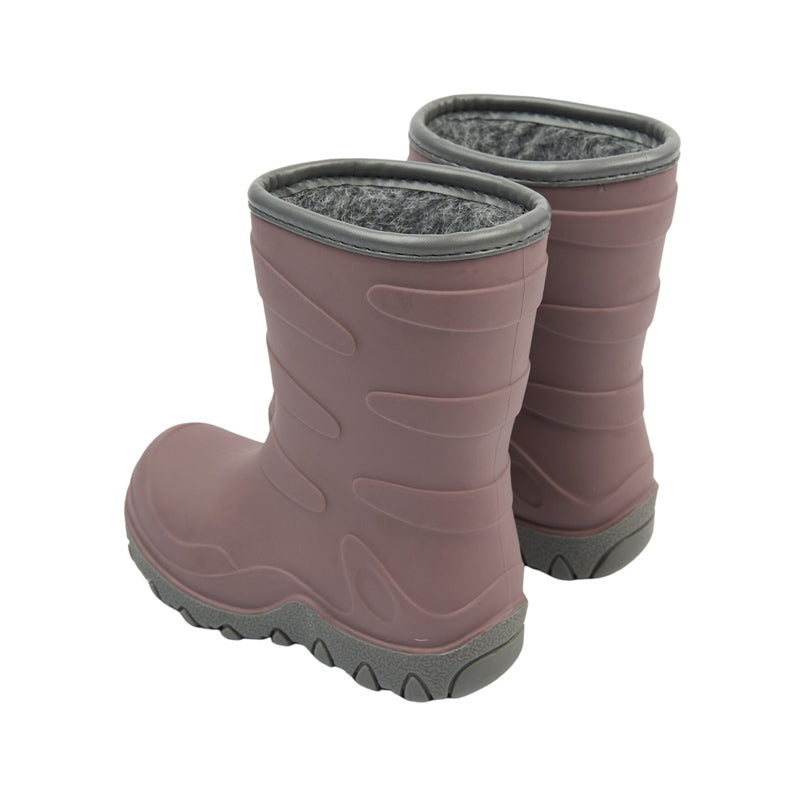 Pair of Mikk-Line Kids Thermal Boots - Twilight Mauve, angled view showing outer side and rear.