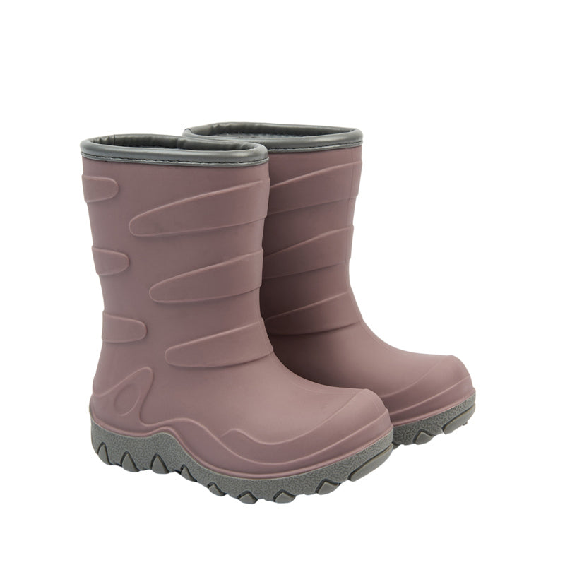 Pair of Mikk-Line Kids Thermal Boots - Twilight Mauve, angled view showing outer side and front.