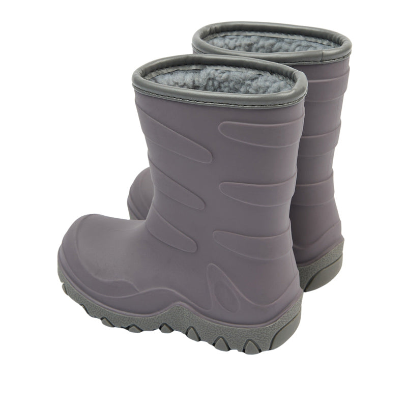 Pair of Mikk-Line Kids Vegan Thermal Boots - Shark Grey, angled view showing the outer side and rear.
