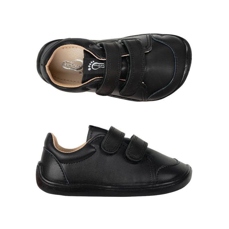 Pair of Bar3Foot Kids School Shoes Elf Maraton - Black, top and outer side view