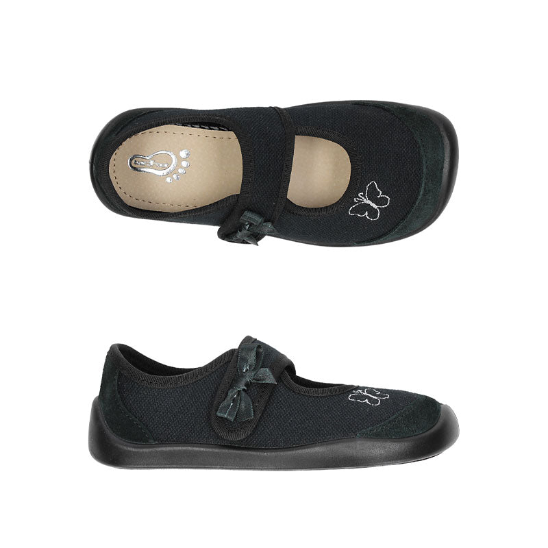 Pair of Bar3Foot Kids School Shoes Athena - Black, top and outer side view