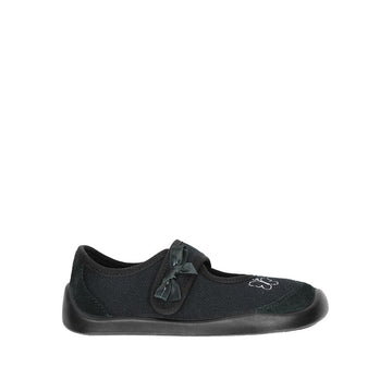 Bar3Foot Kids School Shoe Athena - Black, outer side view showing bow on velcro closure