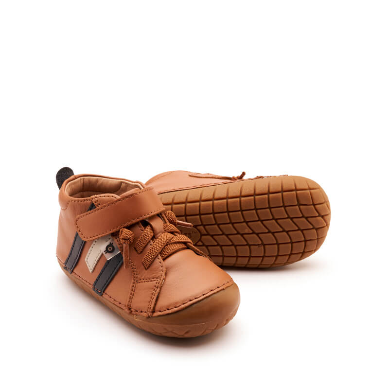 Pair of Old Soles Away Pave Boots - Tan, outer side, front and sole view.