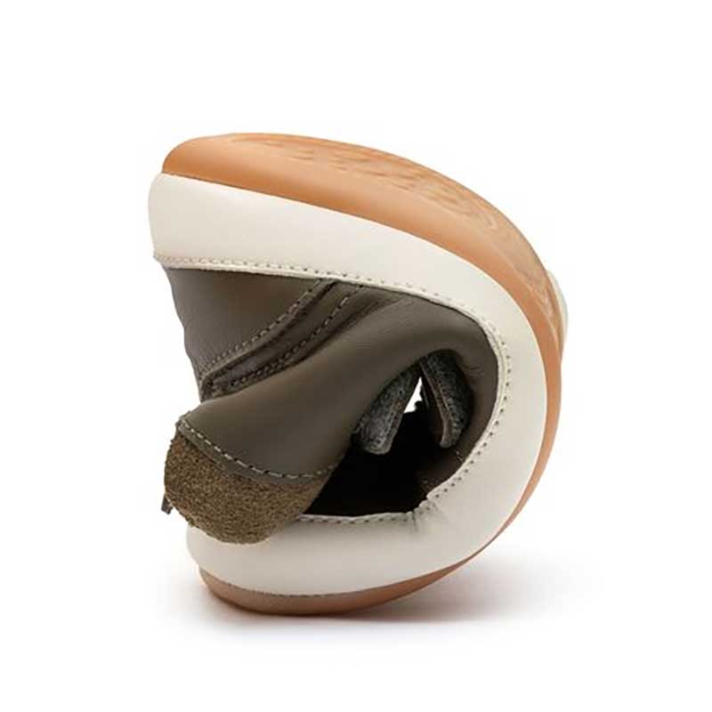 Tip Toey Joey Toddler High Top Trainer Cascade - Mineral Green and Olive Suede, curled up.
