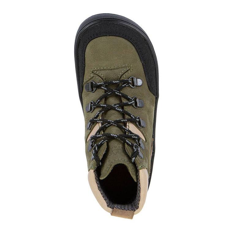 Froddo Barefoot Waterproof Up Trail Boot - Olive, top view.