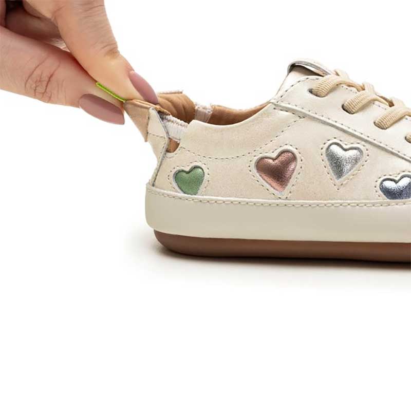 Tip Toey Joey Toddler Trainer Love 4 All - White Dream/Sterling Silver/Rose Gold, close up of elasticated heel.