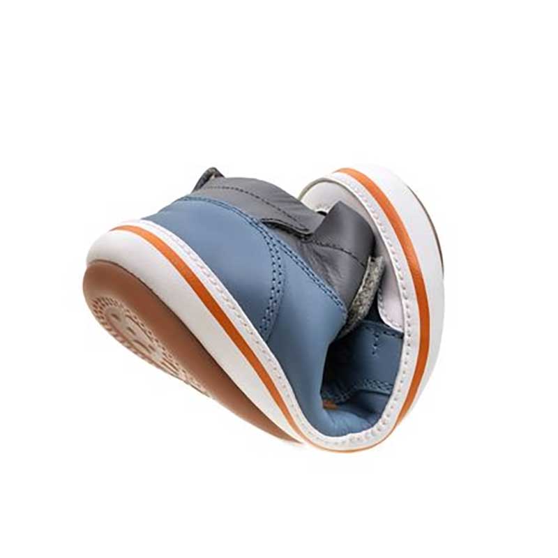 Tip Toey Joey Toddler High Top Trainer Alley - Denim and Slate Blue, curled up.