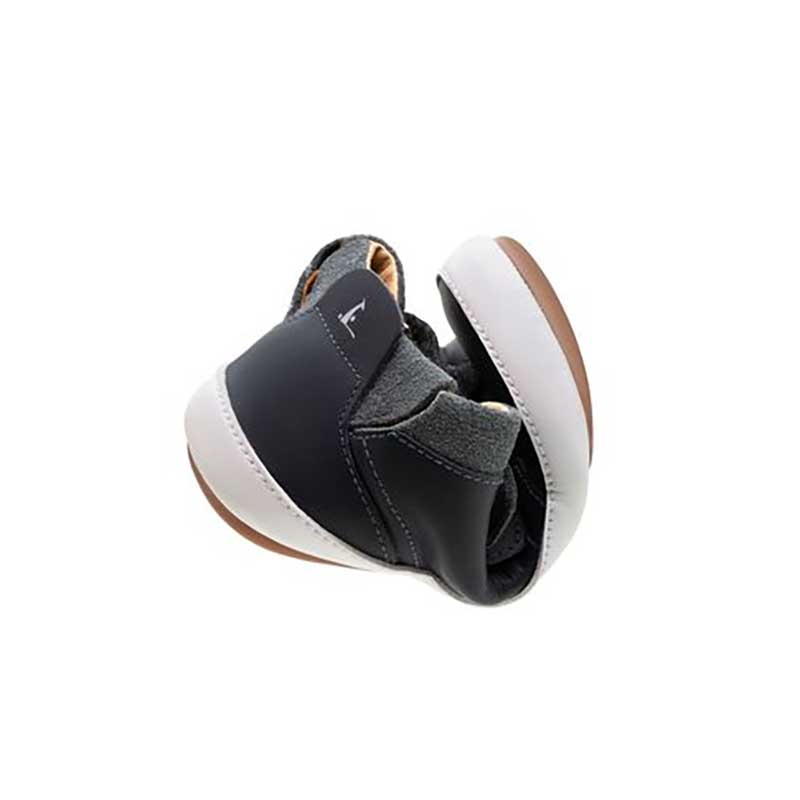 Tip Toey Joey Toddler High Top Trainer Cascade - Navy and Urban Blue Suede, curled up.