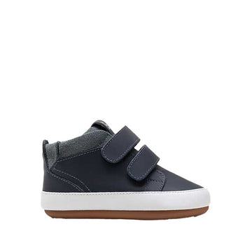 Tip Toey Joey Toddler High Top Trainer Cascade - Navy and Urban Blue Suede, outer side view.
