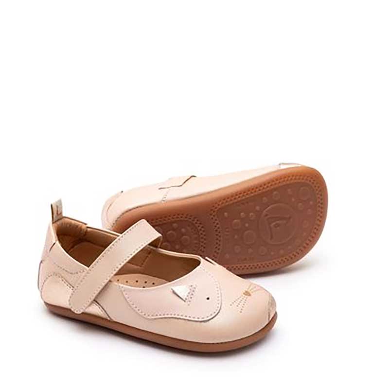 Pair of Tip Toey Joey Toddler Mary Jane Shoes Kitten - Candy Dream/Cotton Candy/Metallic Salmon, one on its side showing the heel view and the other, angled showing outer side and front.