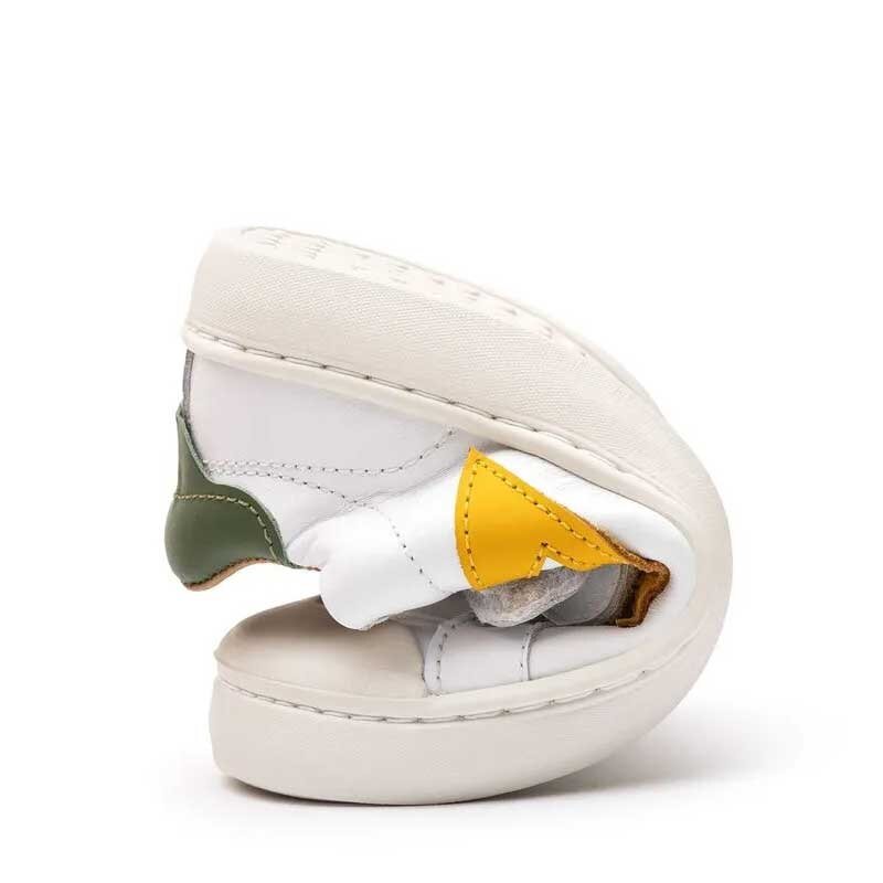 Tip Toey Joey Kids Trainer Hopper - White Salsa, folded up.