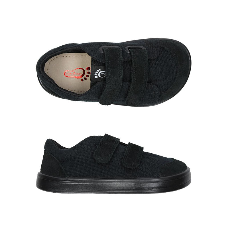 Pair of Bar3Foot Kids School Shoes Cross Denver - Black, top and outer side view