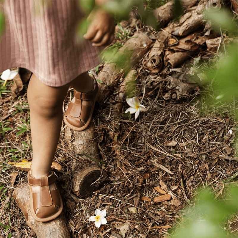 Child wearing Tip Toey Joey Toddler Sandals Parky - Whisky.