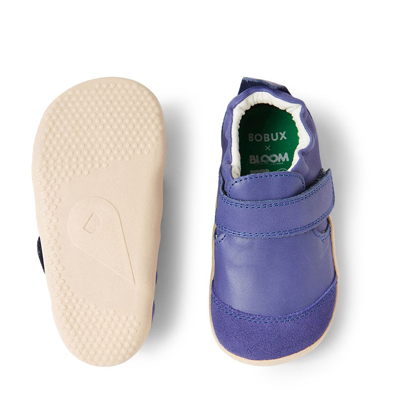 Pair of Bobux SU Xplorer Marvel Shoes - Future Dusk, sole and top view
