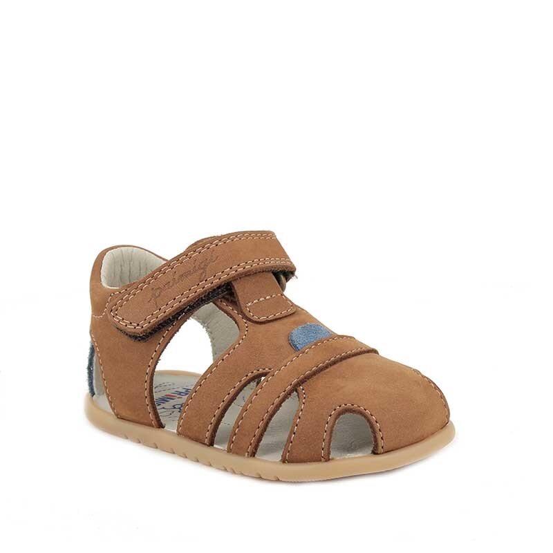 Primigi Kids Barefoot Sandal - Brown, angled view showing outer side and front.