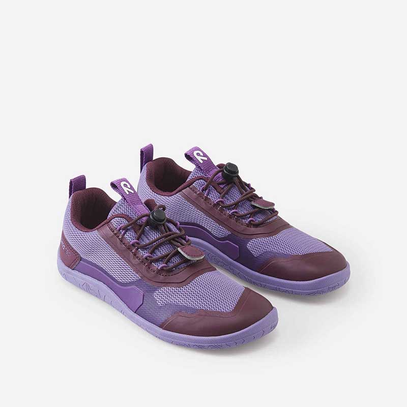 Pair of Reima Kids Trainers Tallustelu - Misty Violet, angled view showing outer side and front.