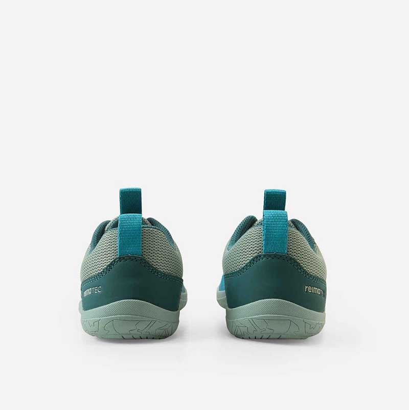 Pair of Reima Kids Trainers Tallustelu - Stone Green, rear view.