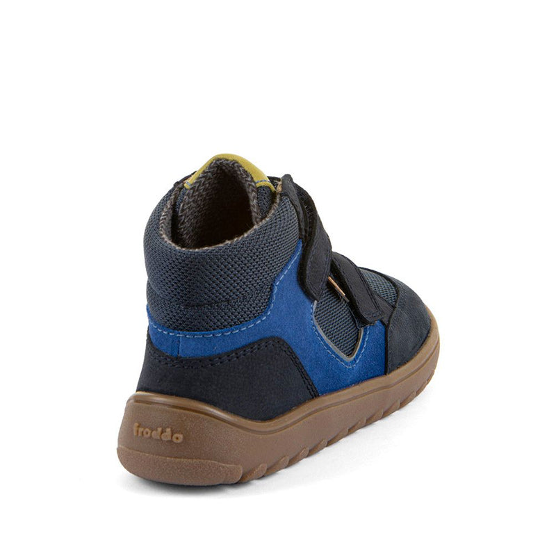 Froddo Kids Barefoot Waterproof Up Hill Boot - Dark Blue, angled view showing outer side and rear.