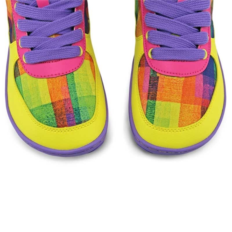 Pair of PaperKrane Kids Shoes - Checkered Joy, top view showing toe box.