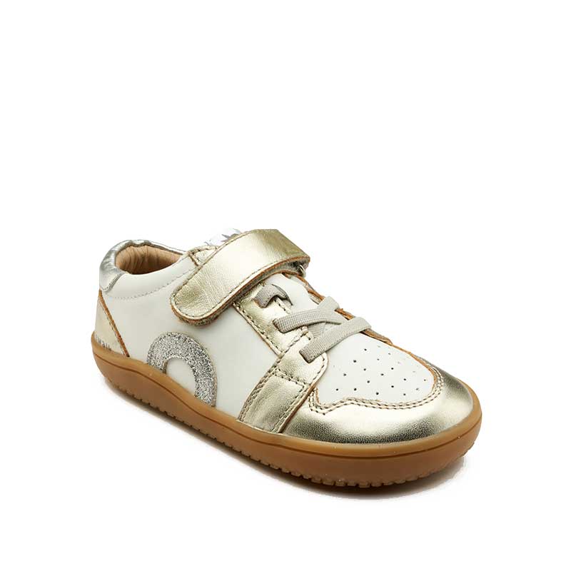 Old Soles Popcorn Barewalk Shoe - Gold, angled view showing outer side and front.