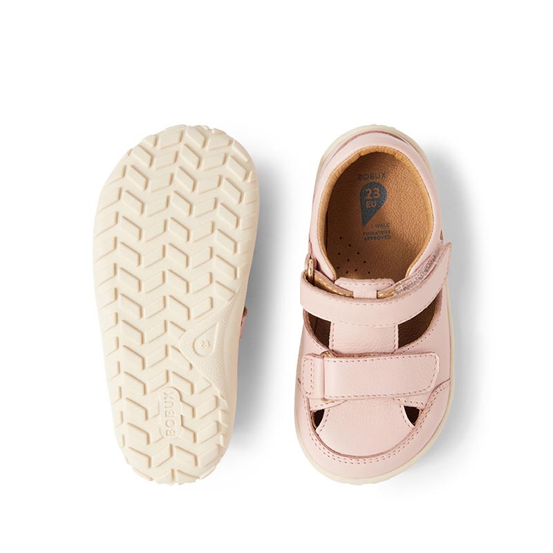 Pair of Bobux Alpha Troop Sandals - Cameo Rose, sole and top view