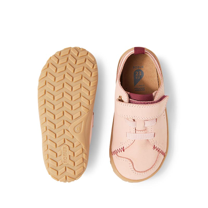 Pair of Bobux Alpha Prime Shoes - Cameo Rose, top and sole view