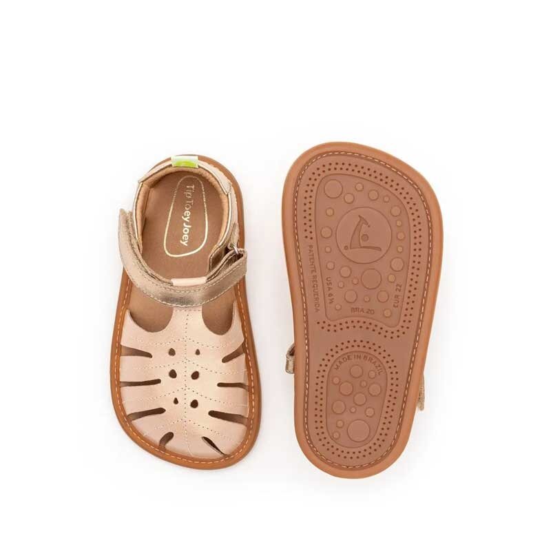 Pair of Tip Toey Joey Toddler Sandals Tropically - Candy Dream, one showing the top view and the other showing the sole view.