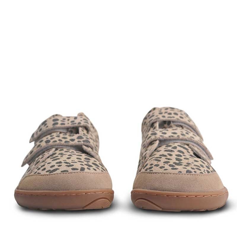 Pair of PaperKrane Kids Velcro Shoes - Cheetah, front view.