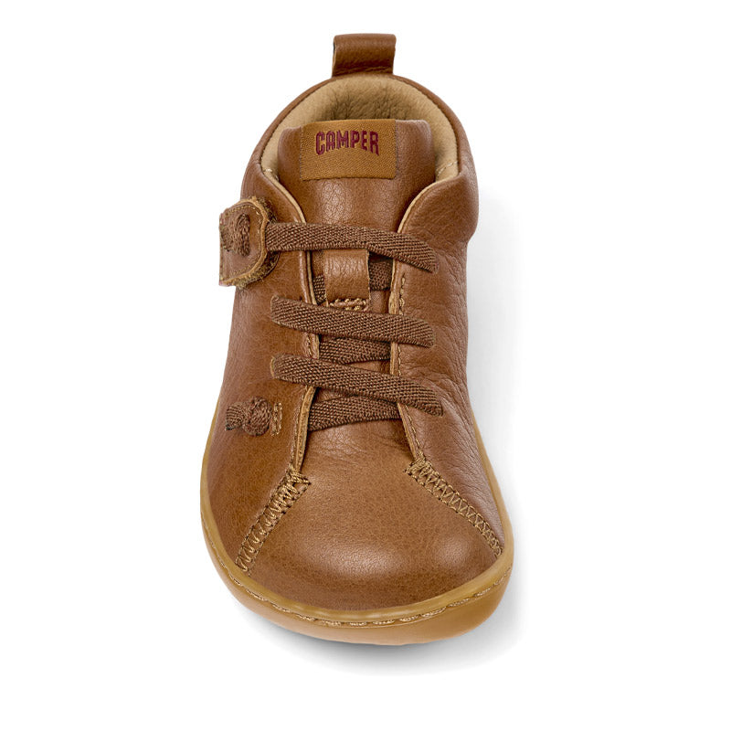 Camper Kids First Walker Peu Boot - All Brown, front view.
