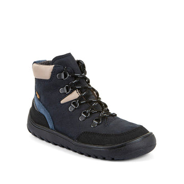 Froddo Barefoot Waterproof Up Trail Boot - Dark Blue, angled view showing outer side and front.