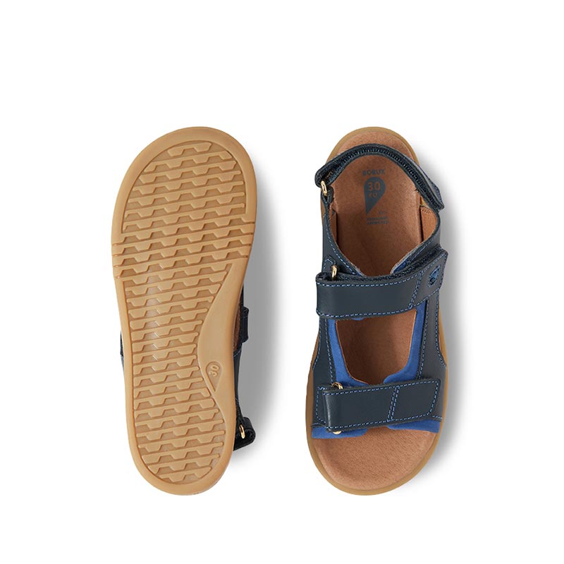Pair of Bobux Kid+ Strand Sandals - Navy, sole and top view