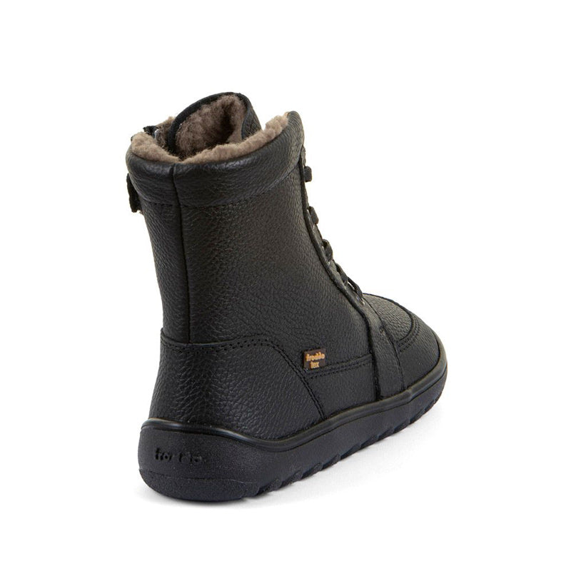 Froddo Barefoot Waterproof Up Core Boot - Black, angled view showing outer side and rear.