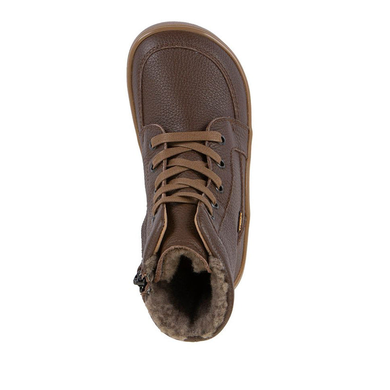 Froddo Barefoot Waterproof Up Core Boot - Brown, top view.