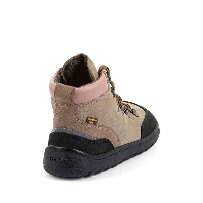 Froddo Barefoot Waterproof Up Trail Boot - Beige, angled view showing outer side and rear.