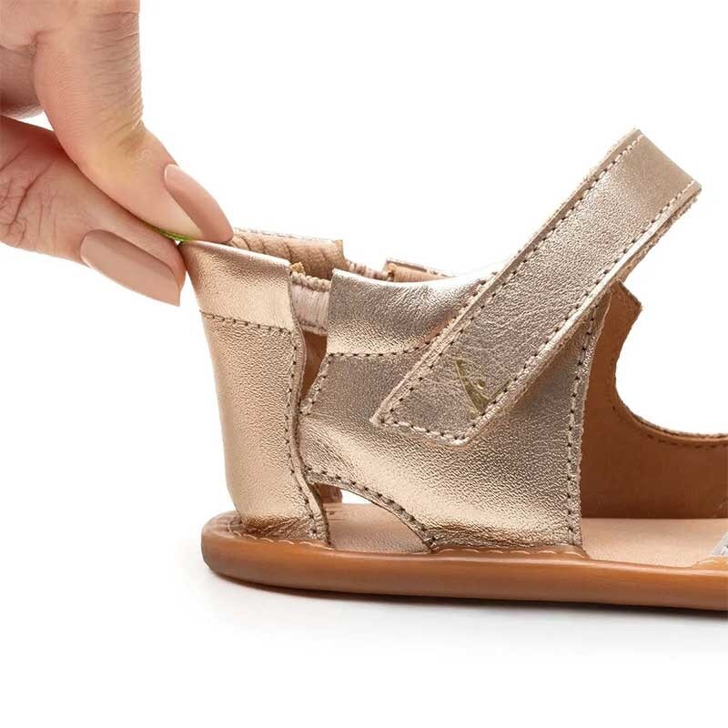 Tip Toey Joey Toddler Sandal Toucan - Metallic Pink, close up of heel.