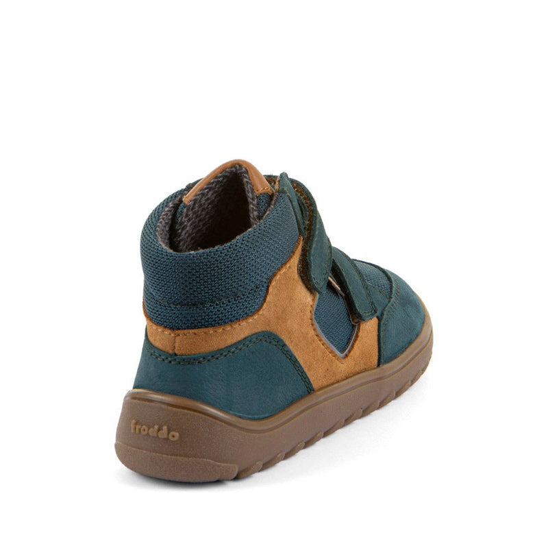 Froddo Kids Barefoot Waterproof Up Hill Boot - Petroleum, angled view showing outer side and rear.