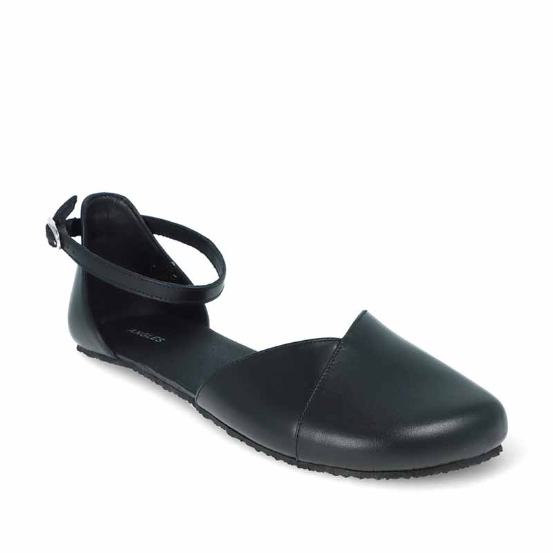 Angles Women's Sandal Dione - Black, angled view showing outer side and front.