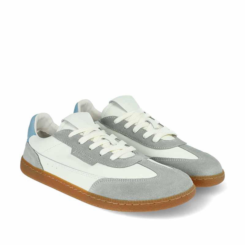 Pair of Angles Adults Shoes Helios 2.0 - White Sky Blue, angled view showing outer side and front.