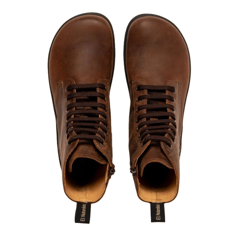 Pair of El Naturalista Barefoot Alpine Nomada Lace Up Boots - Clay, top view.