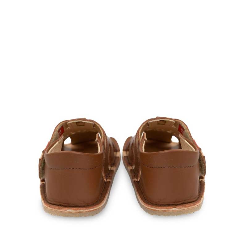 Pair of Tikki Kids Sandals Aranya - Caramel, rear view.