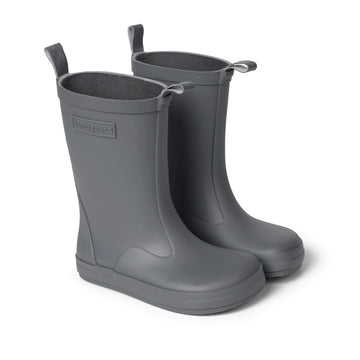 Pair of Bundgaard Kids Wellies Atlas - Slate, angled view showing the outer side and front.
