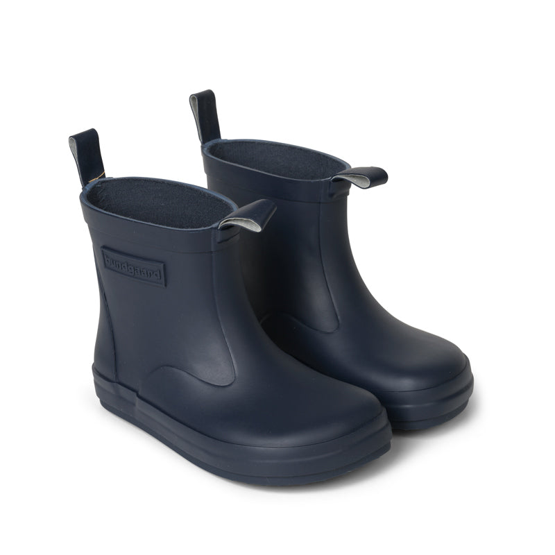 Pair of Bundgaard Kids Wellies Misty - Midnight, angled view showing outer side and front.